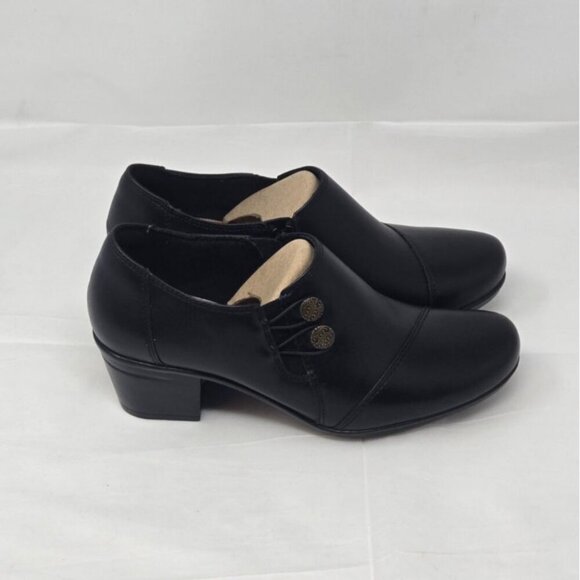 CLARKS Women's Emslie Warren black Leather Shoe Block Heel Side Zip size 8M - Picture 3 of 9